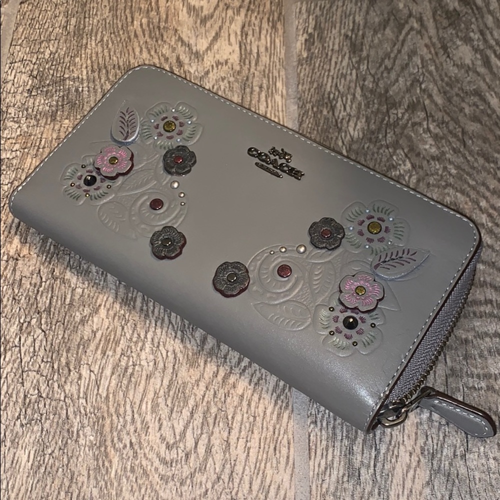 Coach clutch wallet.  NWOT, gray w/ floral design